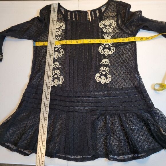 Free People Jocelyn Victorian Style Lace Tunic Top Gothic Swiss Dot Sheer Mesh - Picture 13 of 14
